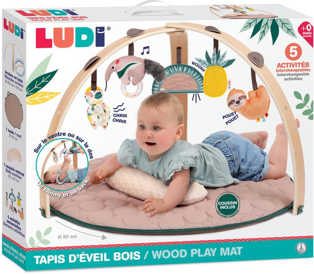 Ldui Elegant Wooden Activity Gym & Soft Sensory Playmat