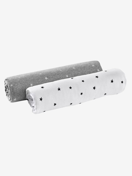 Three Kilos Seven: Set of 2 Fitted Sheets – Stars & Grey