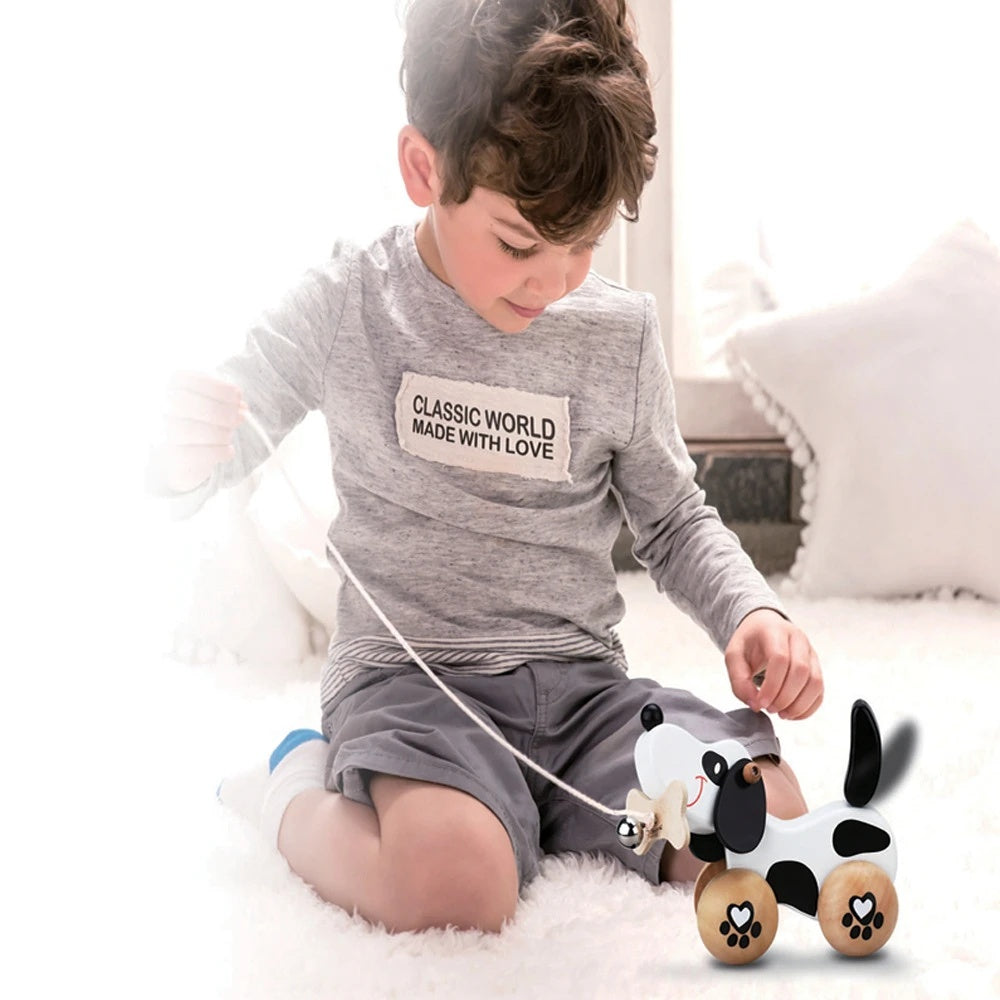 Black & White Pull Dog Toddler Push & Pull Walking Toy