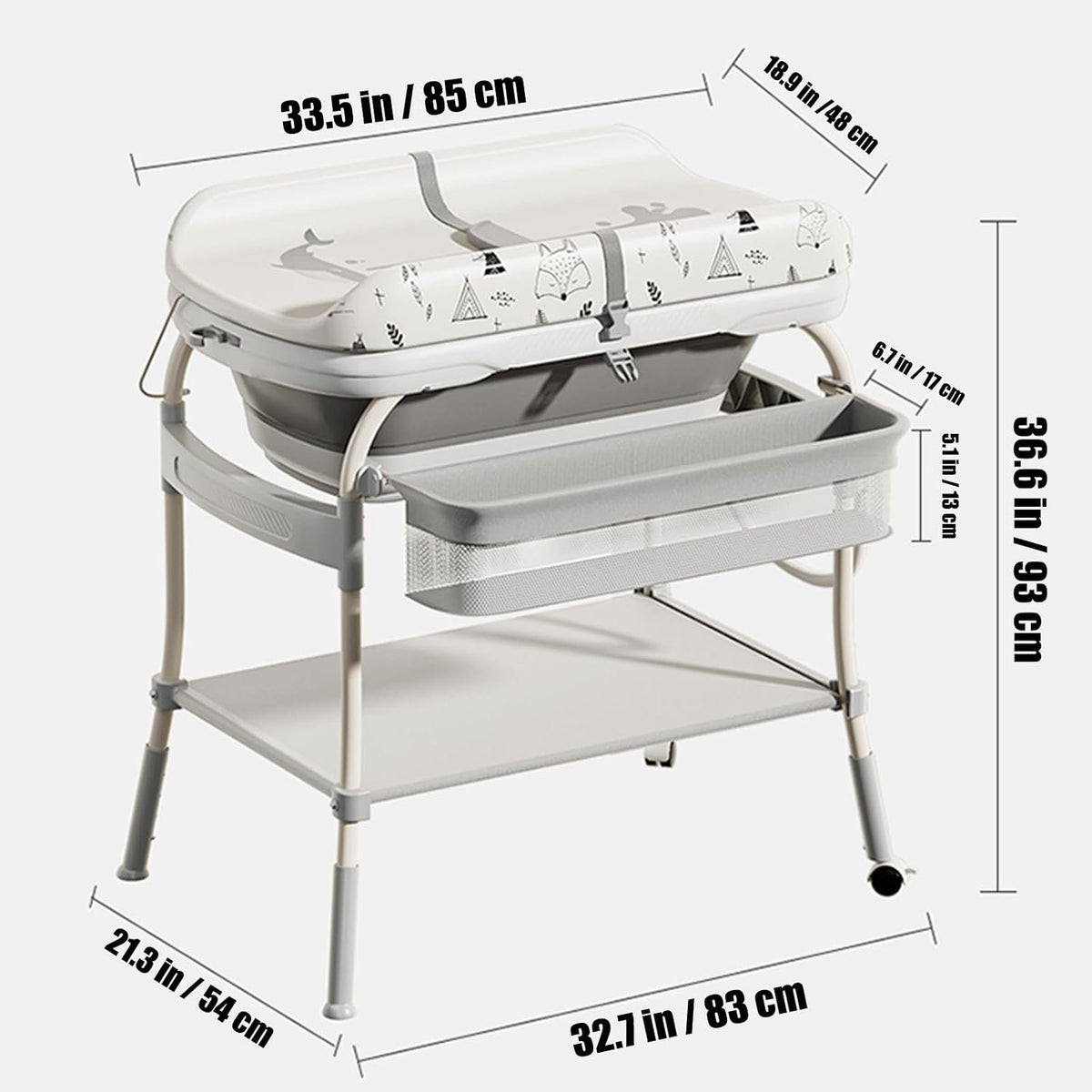 PandaEar 2-in-1 Baby Bathtub & Changing Table with Digital Thermometer
