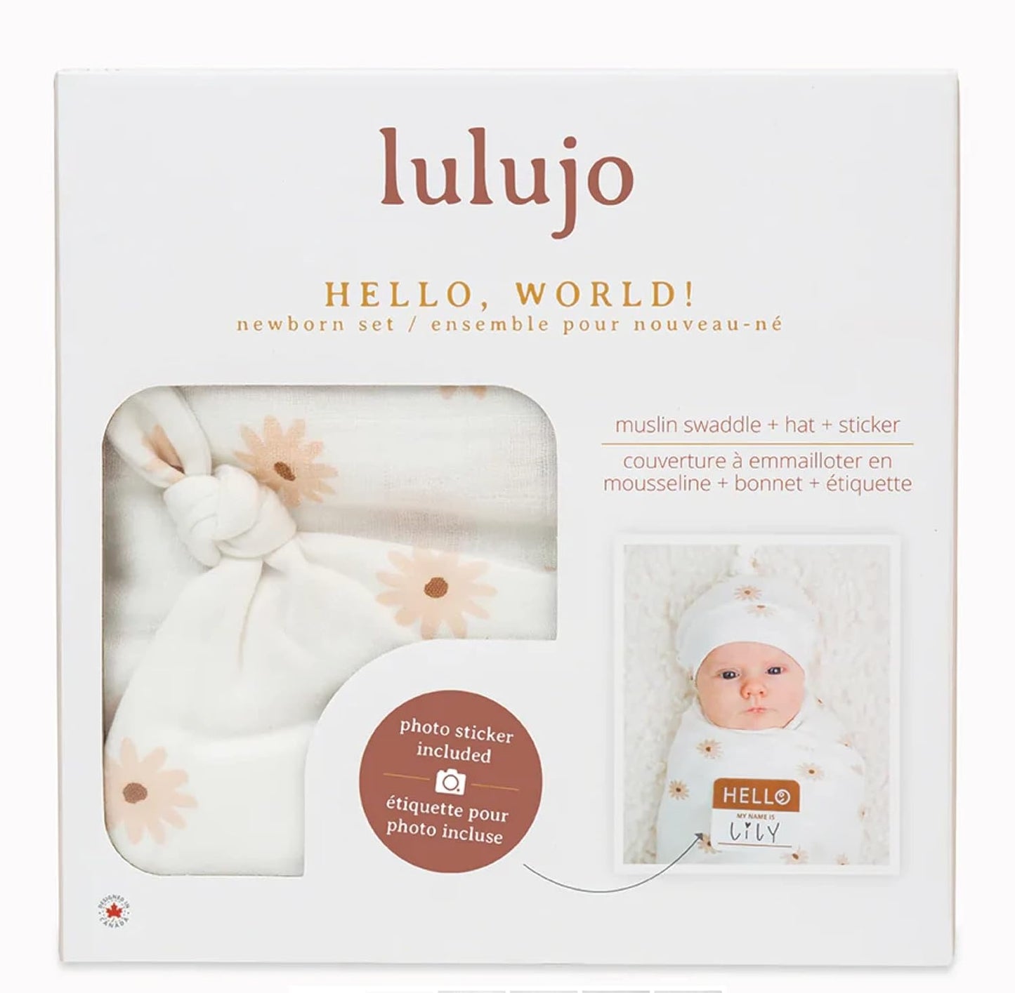 Lulujo Birth Announcement Hat & Swaddle Blanket Set (Daisies)