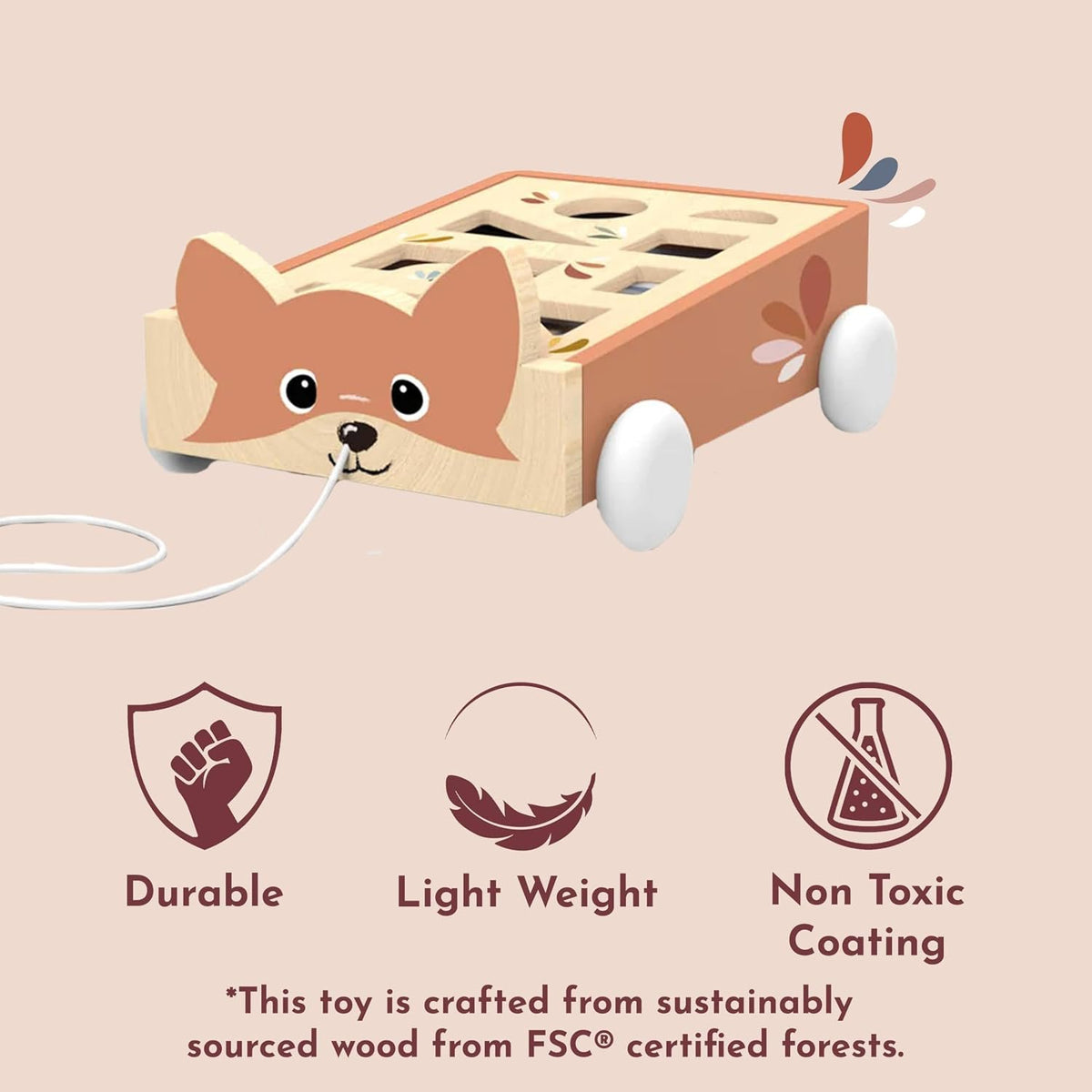 Speedy Monkey Wooden Fox Block Cart | Pull Toy