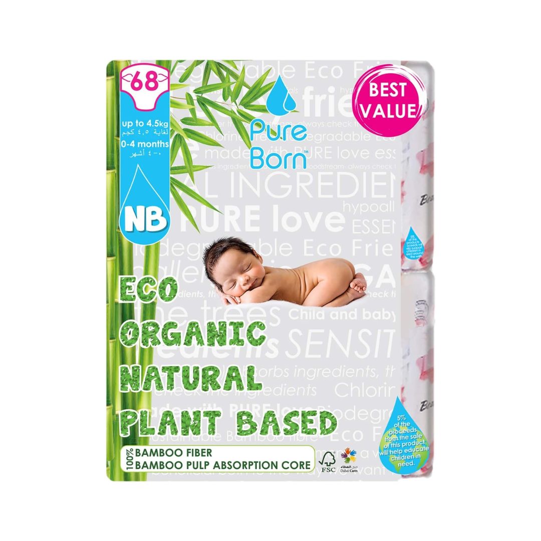 Pure Born Newborn Disposable Diapers (2–5kg) – 68 Pcs