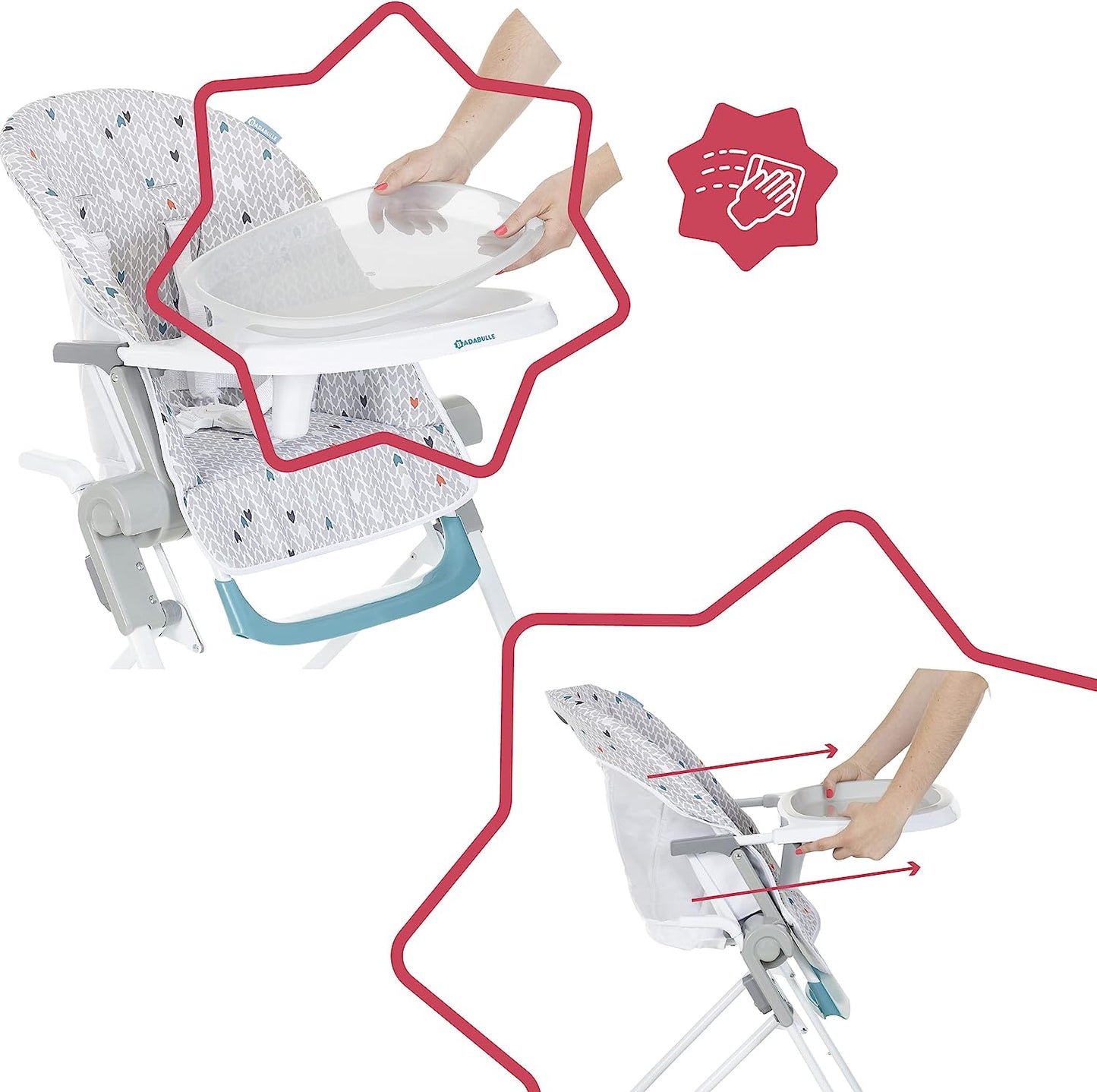 Badabulle Ultra-Foldable High Chair - Grey pattern