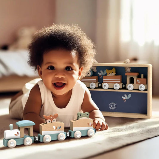 Speedy Monkey Wooden Animal Train Set with Storage Case