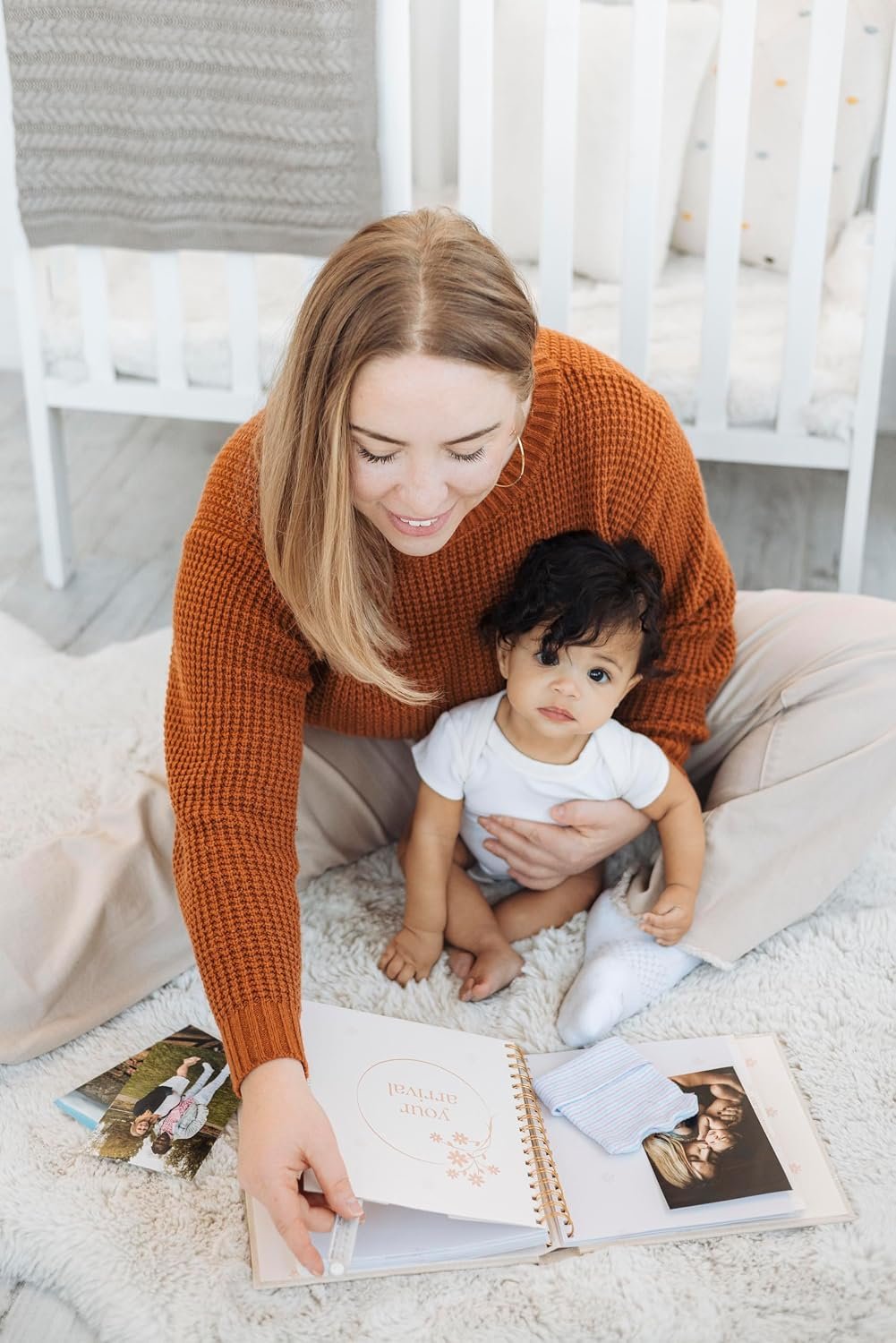 Pearhead Floral Linen Baby Memory Book – Beige & White Keepsake Scrapbook