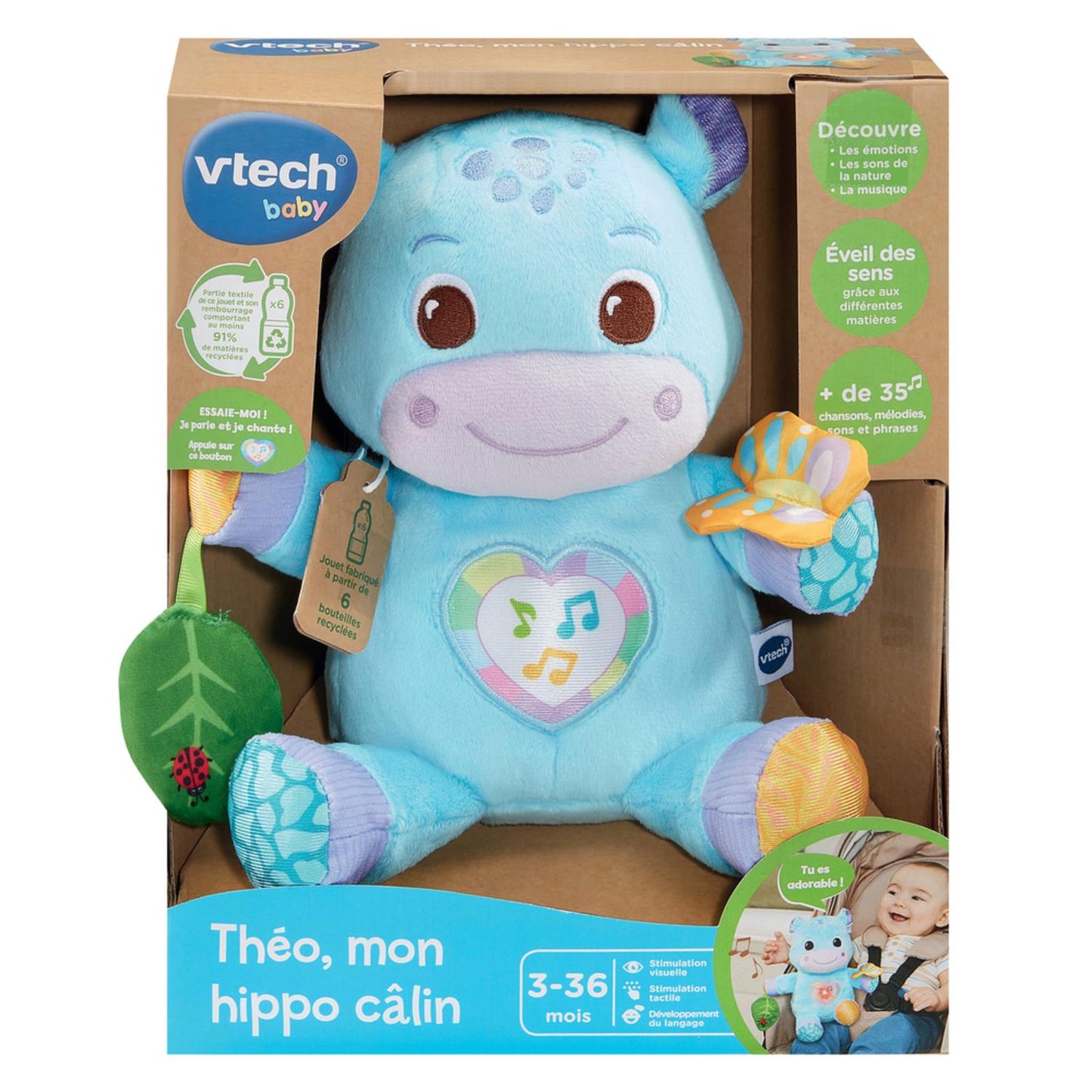 VTech Baby Plush Theo My Cuddly Hippo – Blue (French Edition)