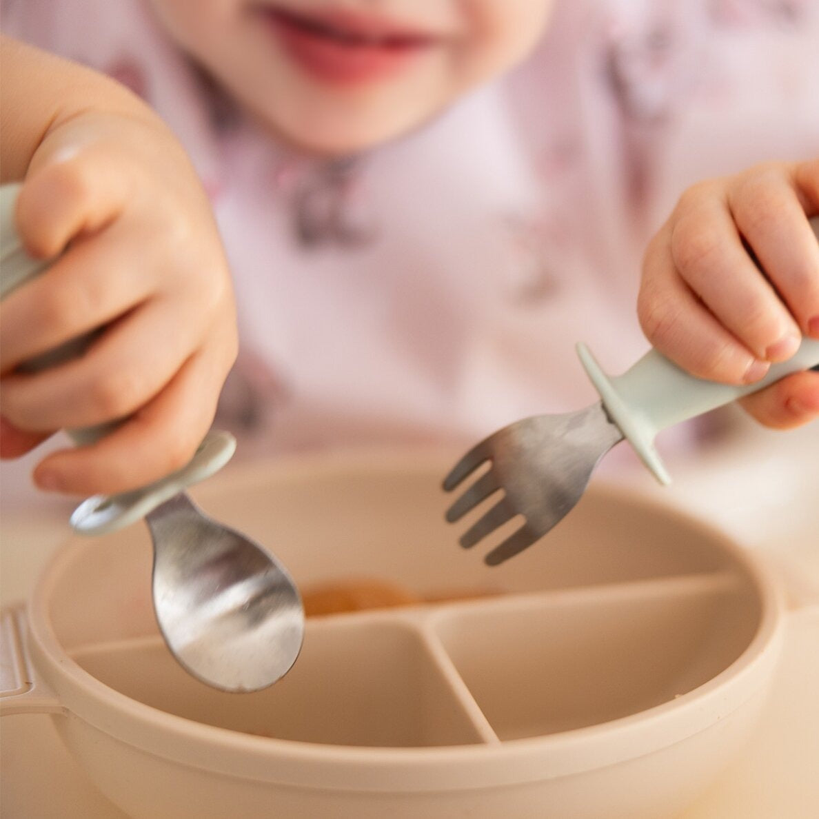 Babyono stainless steel spoon and fork green