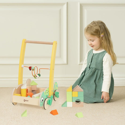 Classic World Baby Walker with Blocks Wooden Learning Walker