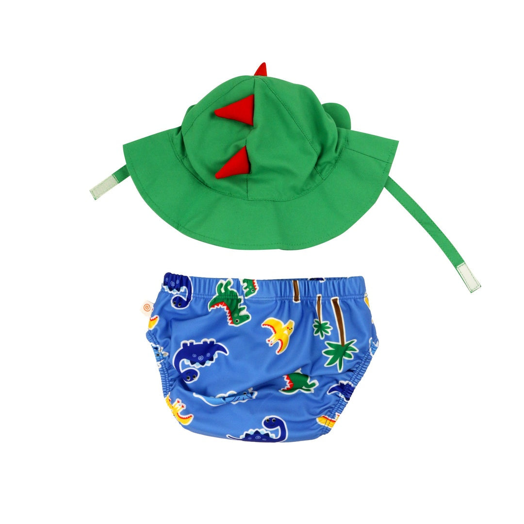 ZOOCCHINI Baby/Toddler Swim Diaper & Sun Hat Set - Devin the Dino & Friends