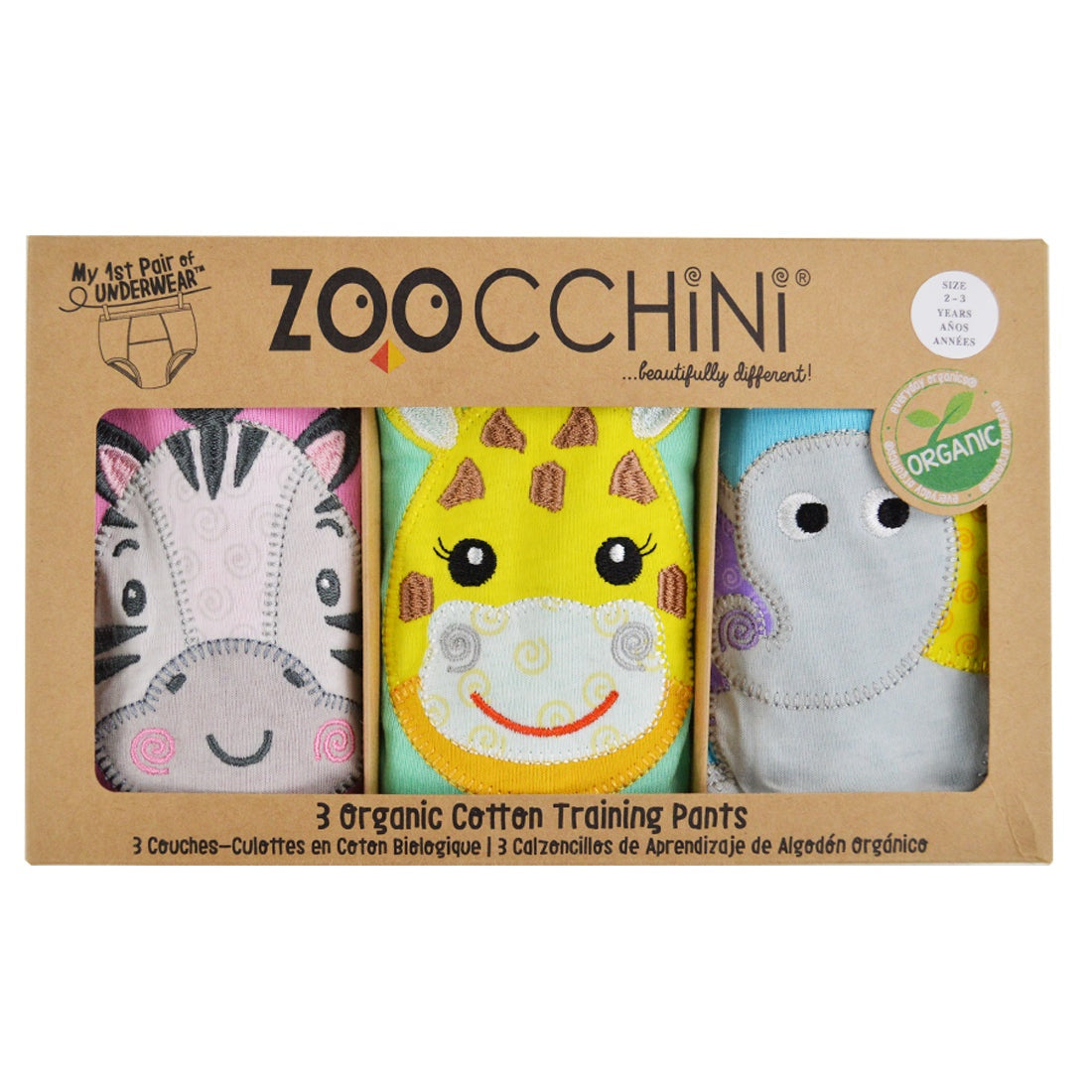 Zoocchini Toddler Organic Potty Training Pants (3-pk) - Zoo Friends 2-3Y