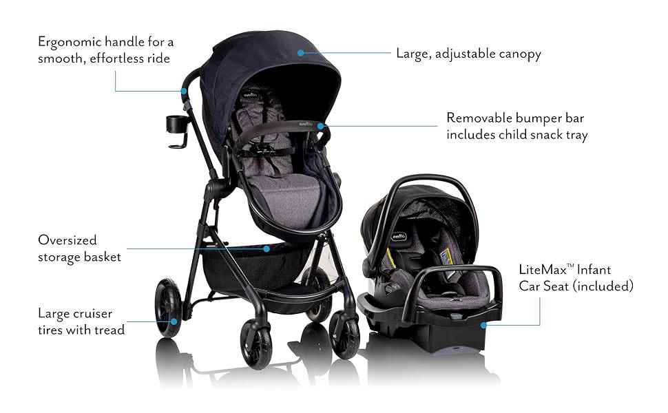 Evenflo Pivot Modular Travel System with LiteMax Infant Car Seat Casual Gray
