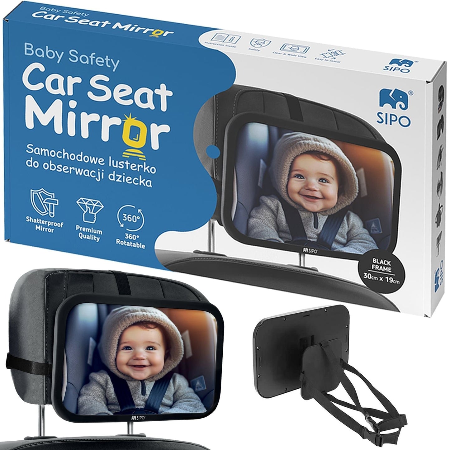 SIPO: Rear Seat Baby Car Mirror (360° Rotation)