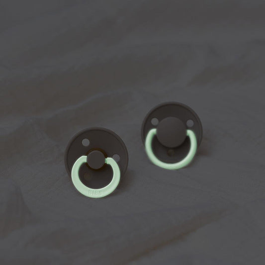 BIBS: Pacifier Original COLOUR Latex - Iron GLOW / Baby Blue GLOW (2 Pack)