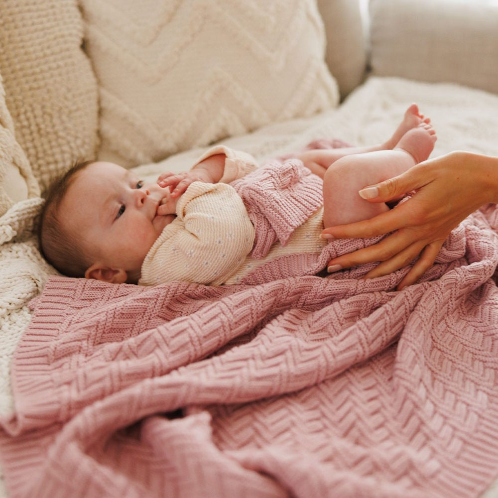 baby blanket organic cotton knitted -pink