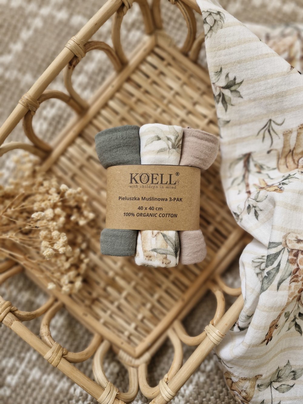KOELL: Safari Collection - 3-Pack Muslin Diaper Squares (60x60 cm)
