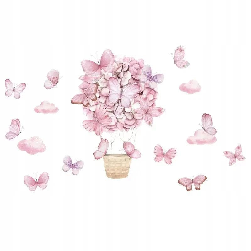 SIPO: Decorative Nursery Wall Decals - Pink Butterflies & Hot Air Balloon