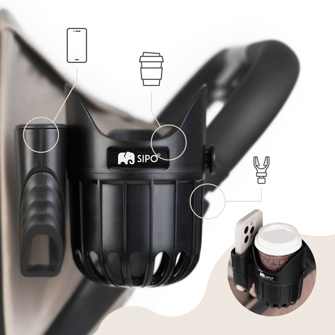 SIPO: Universal 2-in-1 Stroller Drink & Phone Holder (Black)
