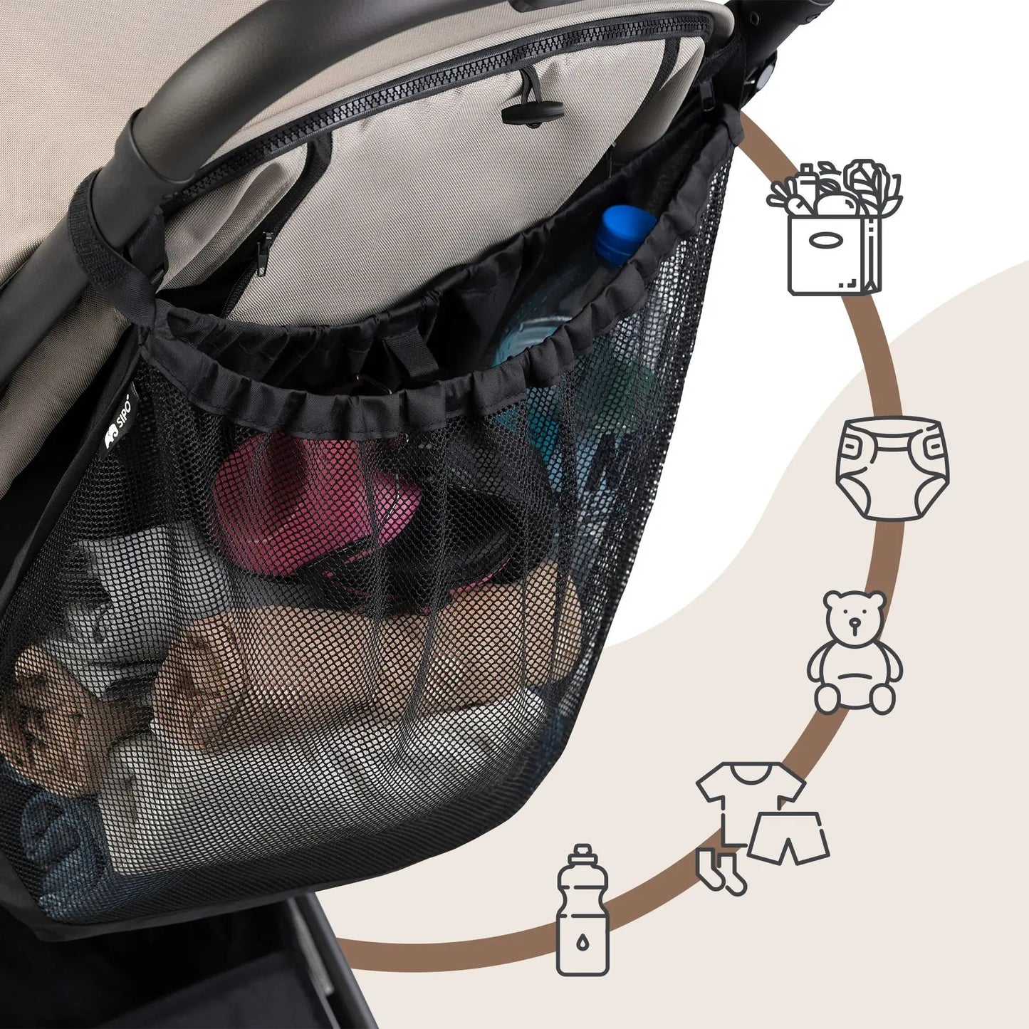 SIPO: Universal Mesh Stroller Organizer – XL Storage Bag