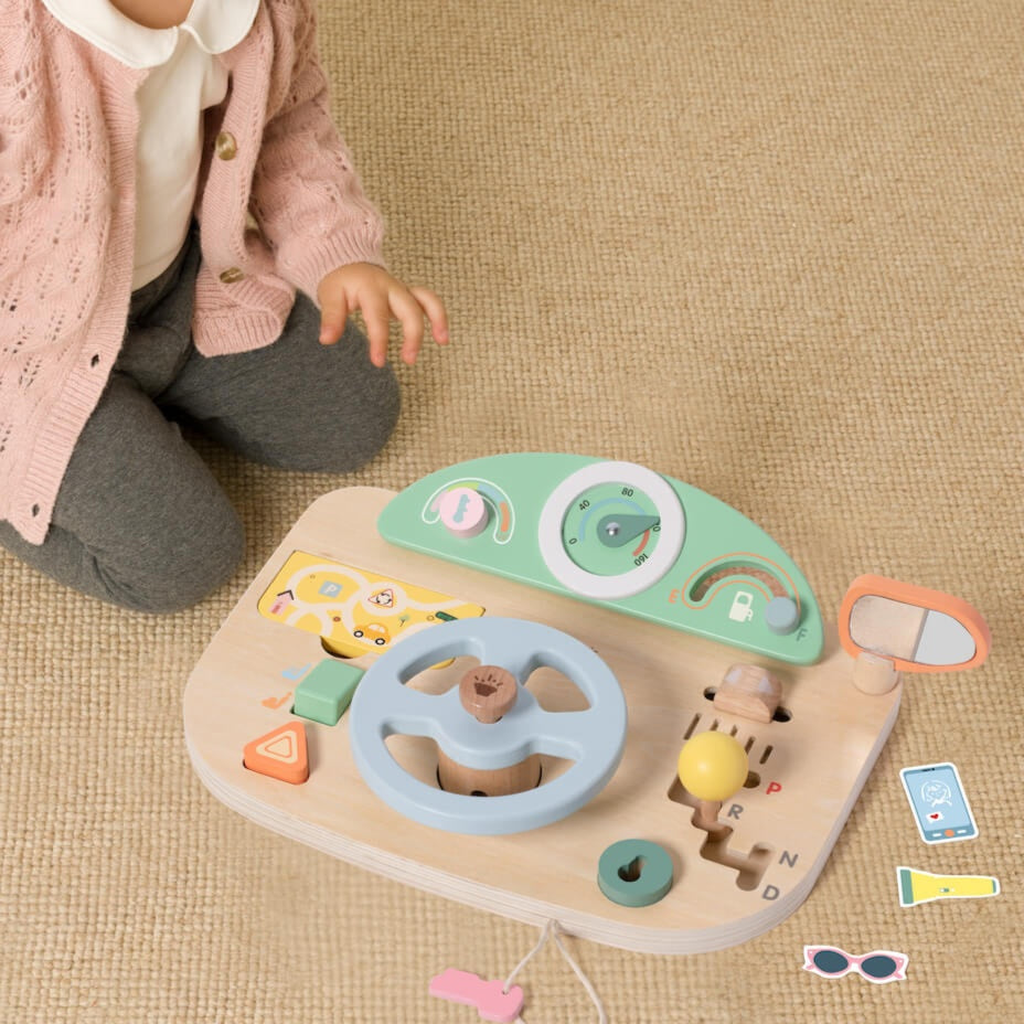 Classic World Wooden Manipulation Board Motorized Steering Wheel
