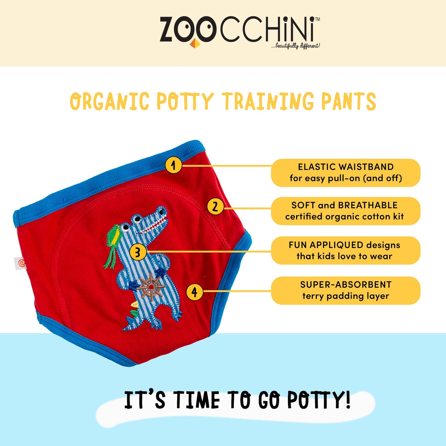 Zoocchini Toddler Organic Potty Training Pants (3-pk) - Safari Friends (Boys 2-3Y)