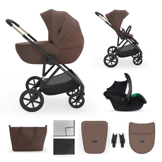 Kinderkraft: PRIME 3 3-in-1 Lightweight Stroller Set with Mink Pro 2 Car Seat - Brown