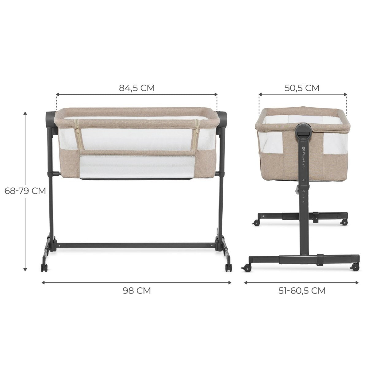 Kinderkraft: NESTE UP 2 Bedside Co-Sleeper & Travel Cot - Beige