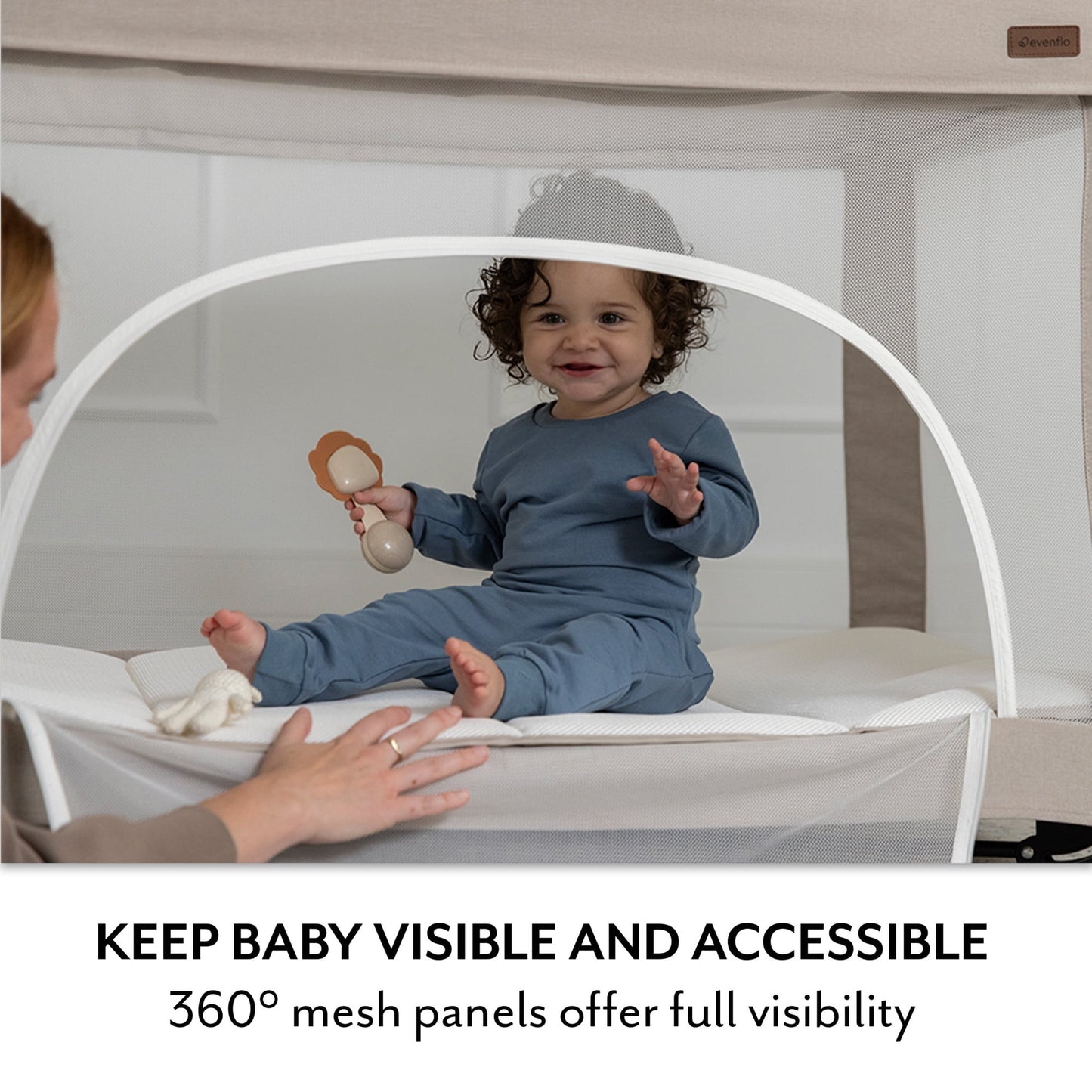Evenflo: Eris One-Hand Playard with Bassinet – Coastal Coffee