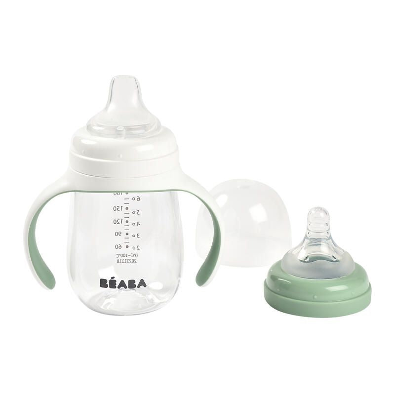 BÉABA: 2-in-1 Evolution Learning Bottle (210ml) – Sage Green