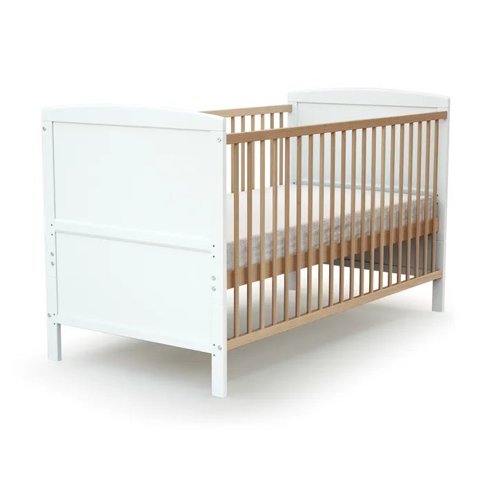 Webaby: LUNA Convertible Wooden Baby Cot - White & Varnished Beech