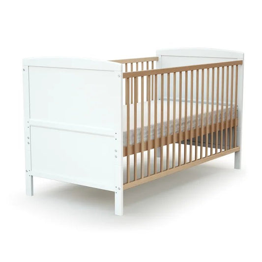 Webaby: LUNA Convertible Wooden Baby Cot - White & Varnished Beech