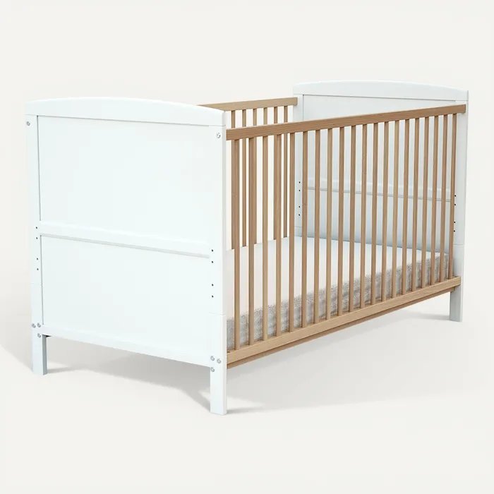 Webaby: LUNA Convertible Wooden Baby Cot - White & Varnished Beech