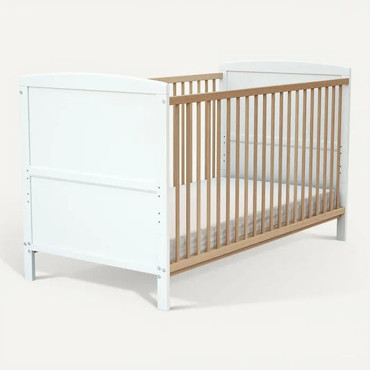Webaby: LUNA Convertible Wooden Baby Cot - White & Varnished Beech