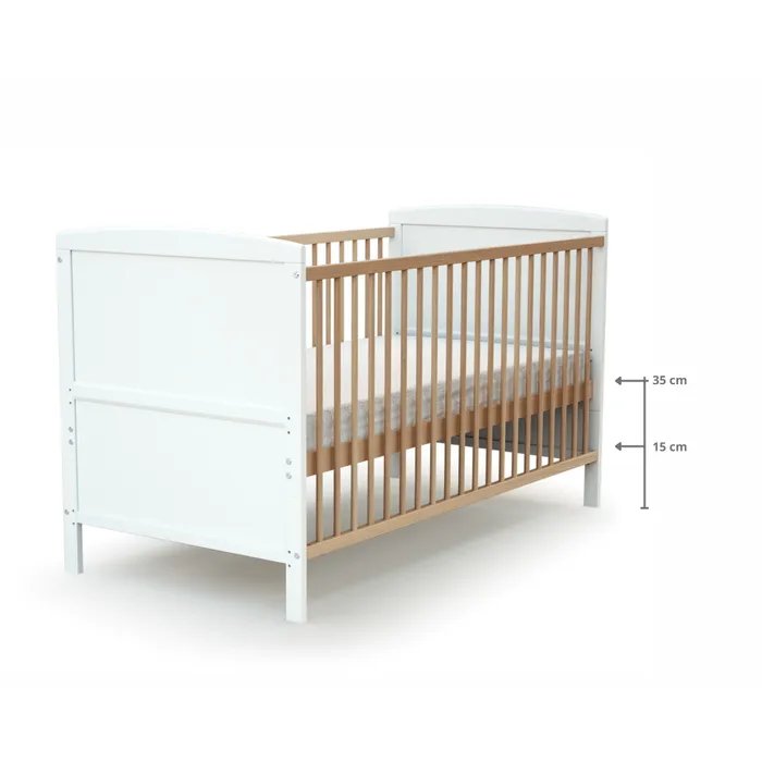 Webaby: LUNA Convertible Wooden Baby Cot - White & Varnished Beech