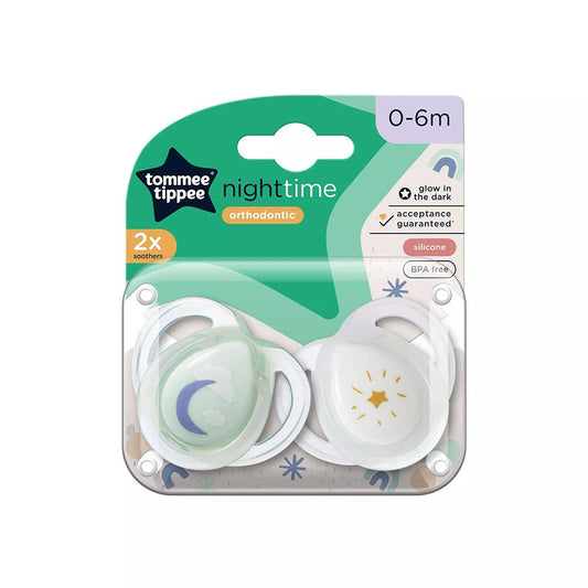 Tommee Tippee Nighttime Glow in the Dark Orthodontic Soothers (0-6m)