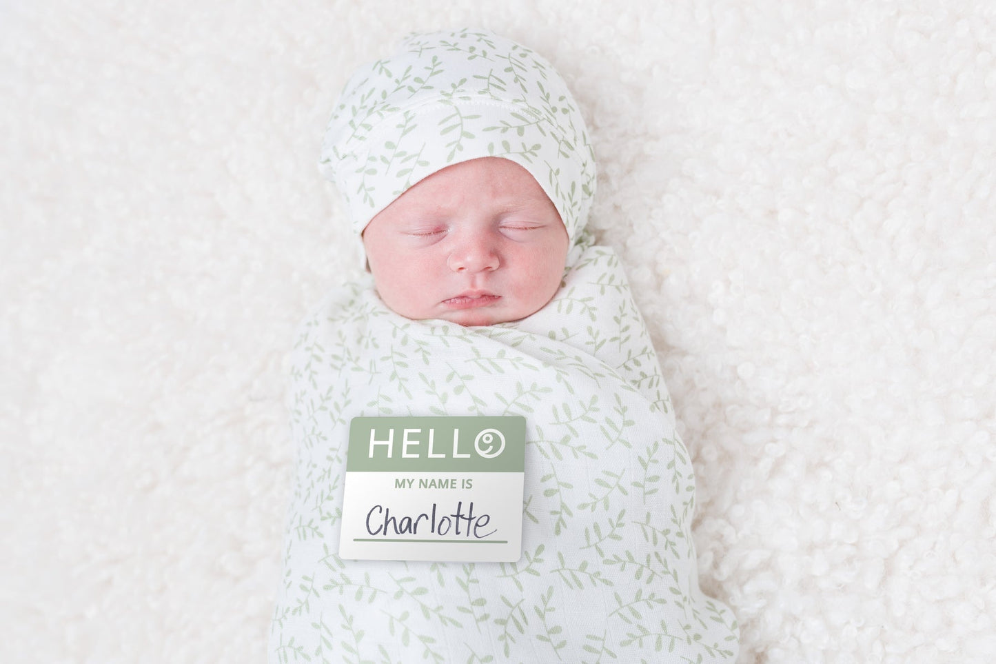 Lulujo Hello World Muslin Swaddle Blanket & Hat Set (Greenery)