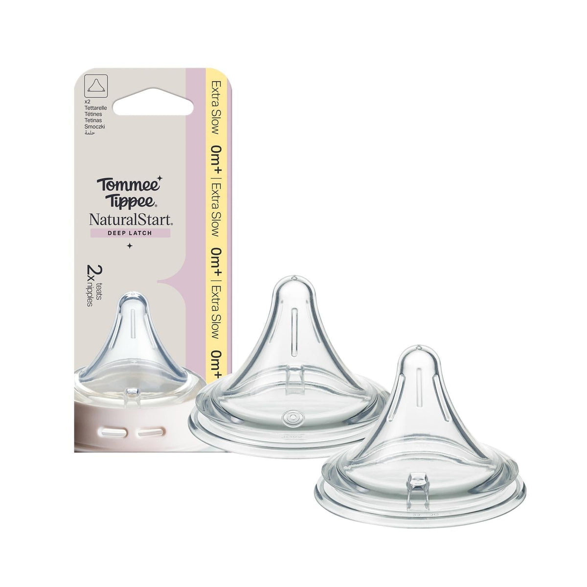 Tommee Tippee Natural Start Deep Grip Triangular Teats – Extra Slow Flow, Clear (2 Pack)