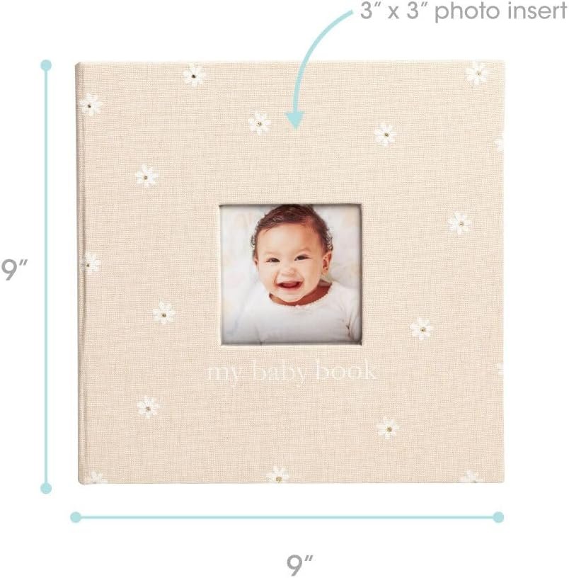 Pearhead Floral Linen Baby Memory Book – Beige & White Keepsake Scrapbook