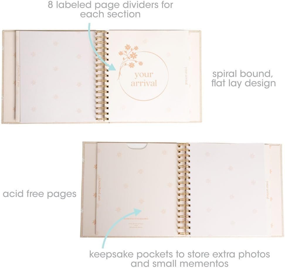 Pearhead Floral Linen Baby Memory Book – Beige & White Keepsake Scrapbook