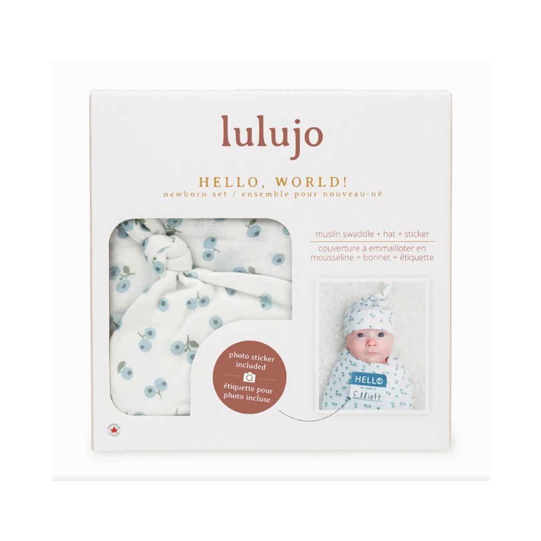 Lulujo Birth Announcement Hat & Swaddle Blanket Set (Blueberries)