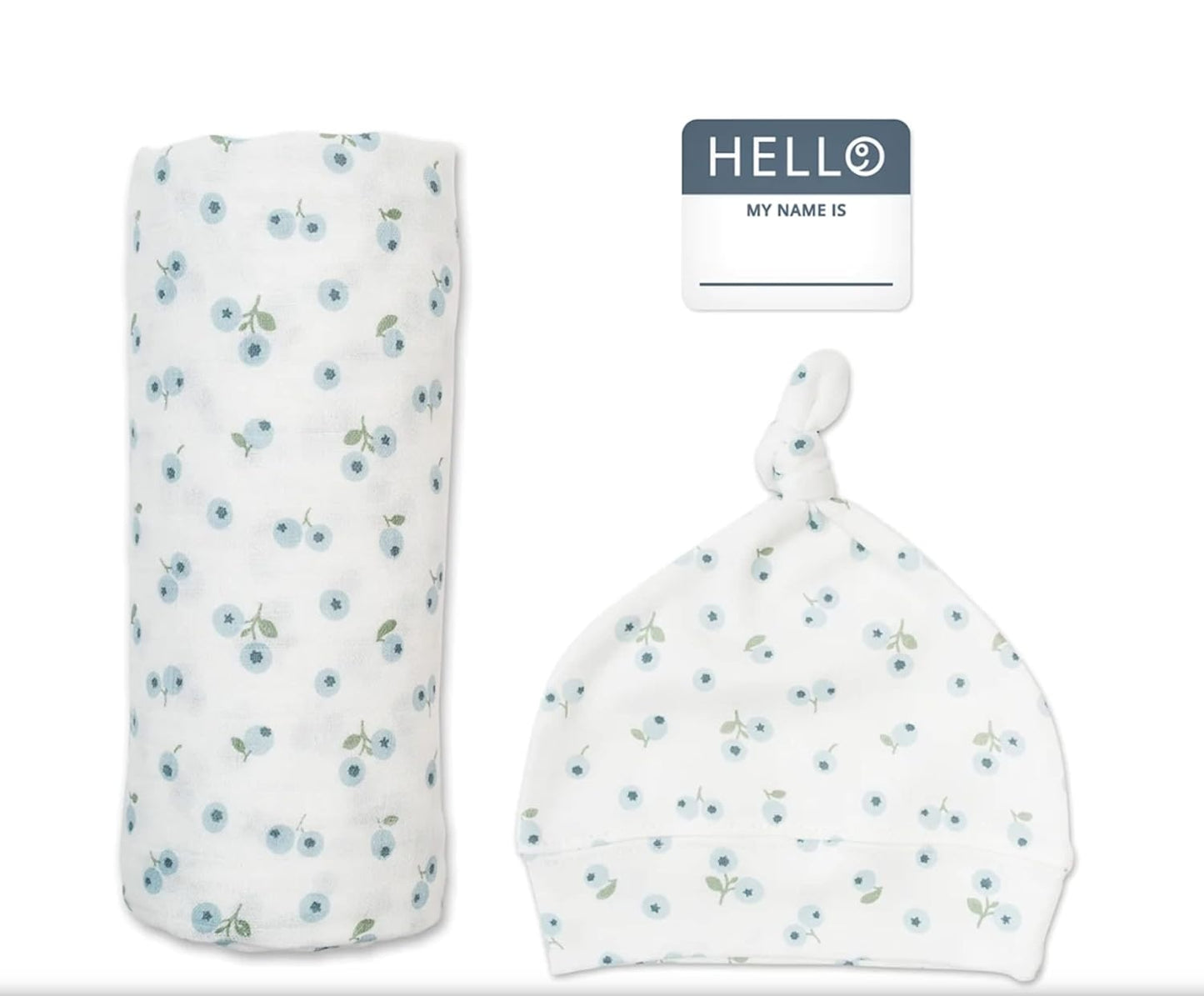 Lulujo Birth Announcement Hat & Swaddle Blanket Set (Blueberries)