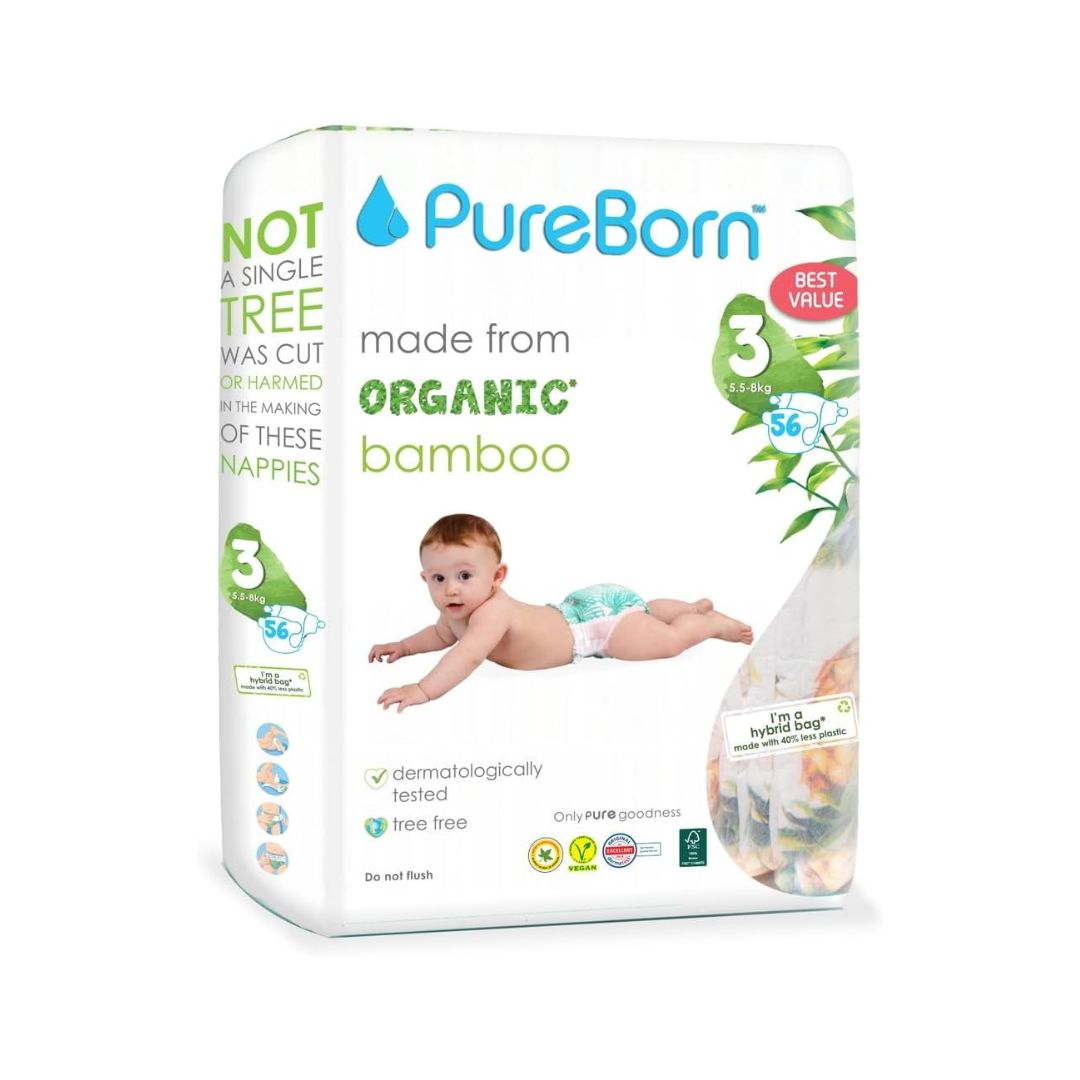 PureBorn Disposable Baby Diapers Size 3-5.5 to 8 Kg - Pineapple style