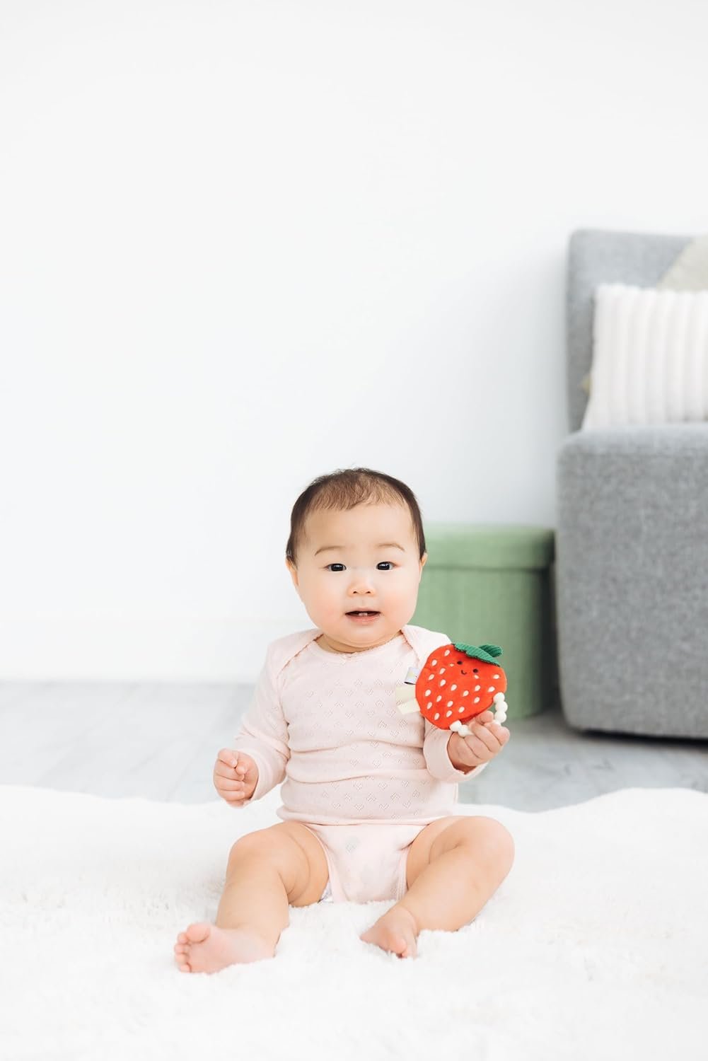 Pearhead Strawberry Plush Sensory Baby Teether