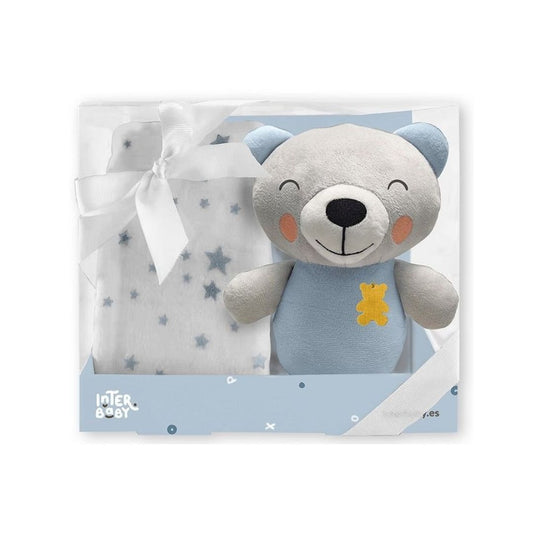 Interbaby Teddy Bear &amp; Plush Hug Blanket Set – Blue