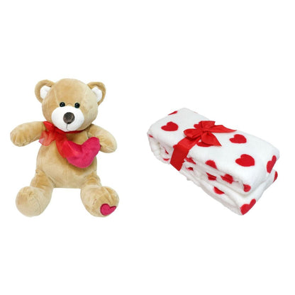Valentine’s Day Teddy Bear & Heart-Patterned Cuddly Blanket Set