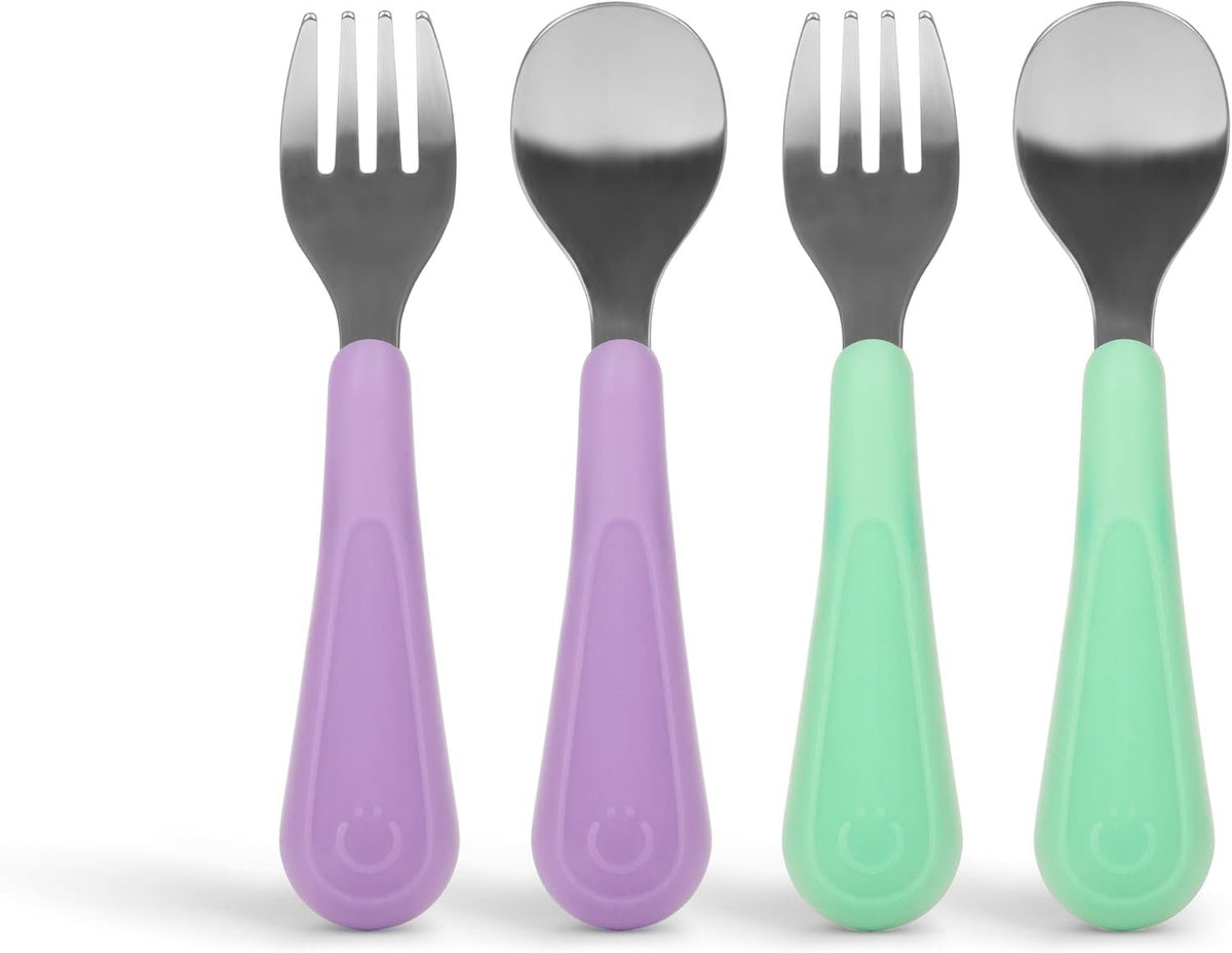 Ubbi Stainless Steel Utensil Set – Smoothie Purple & Sugar Snap