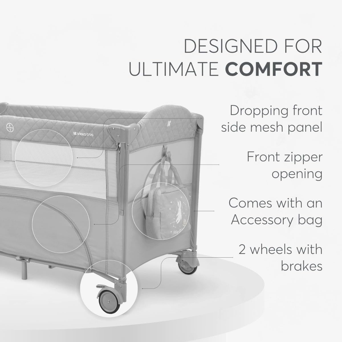 Kikkaboo: 2 Levels Baby Cot – Milky Way Grey