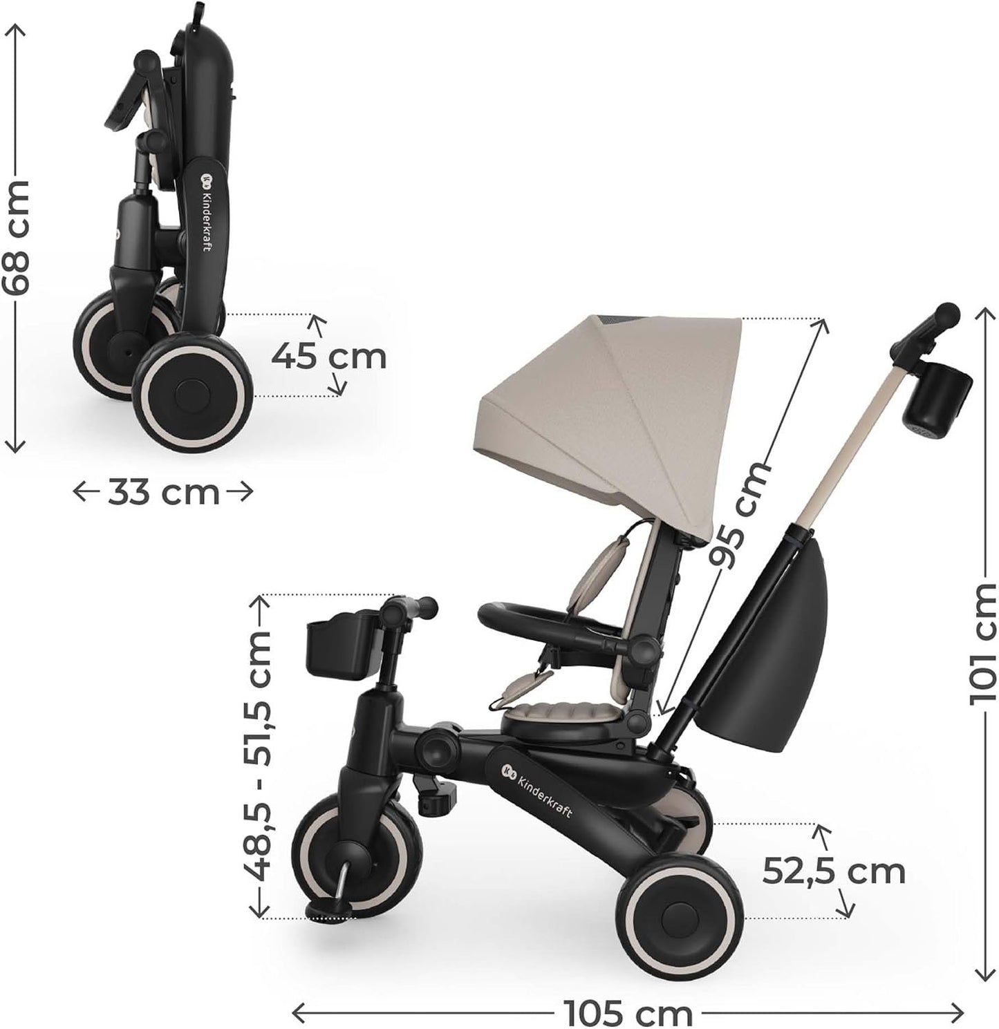 Kinderkraft: JAZZ 3 Folding Tricycle - Beige