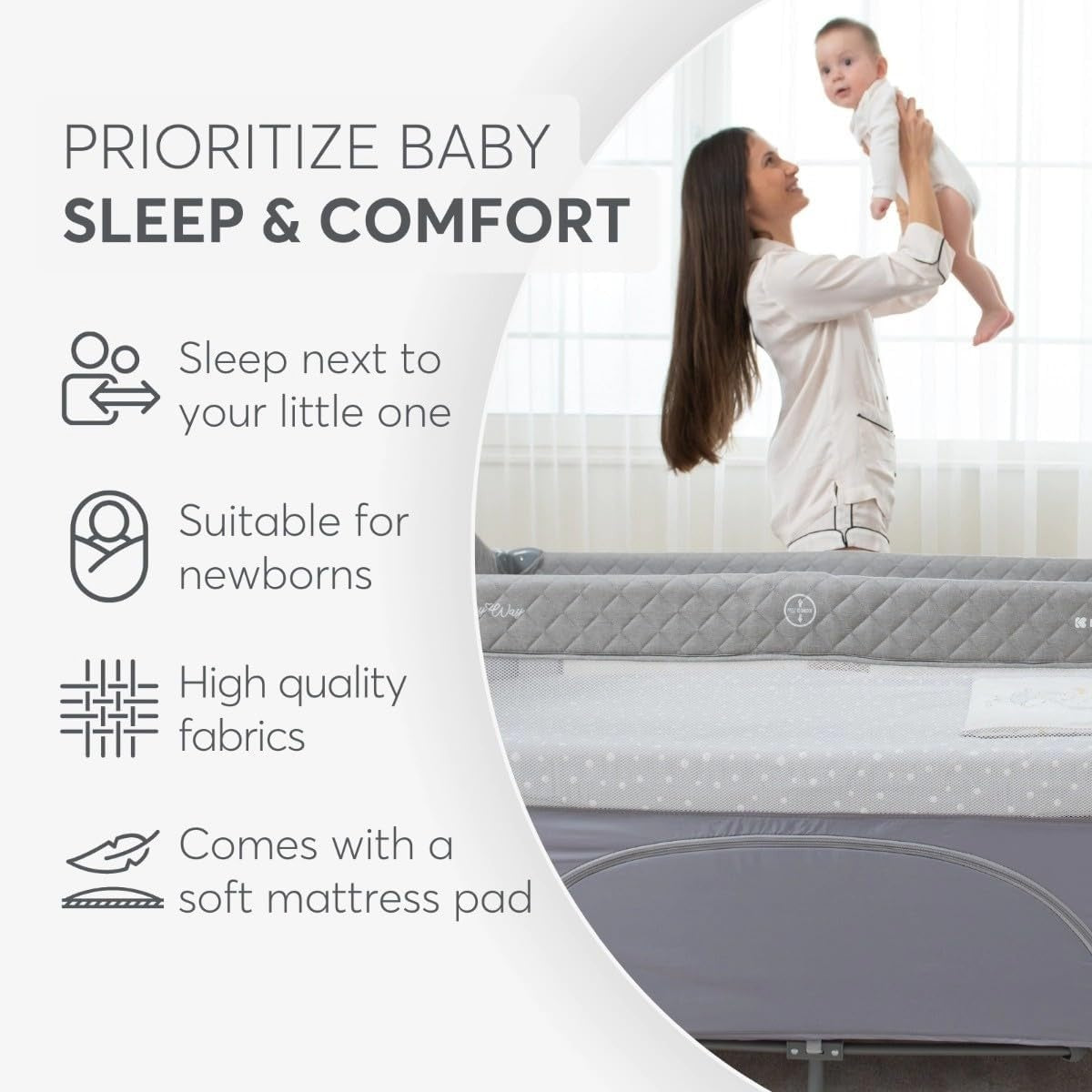 Kikkaboo: 2 Levels Baby Cot – Milky Way Grey