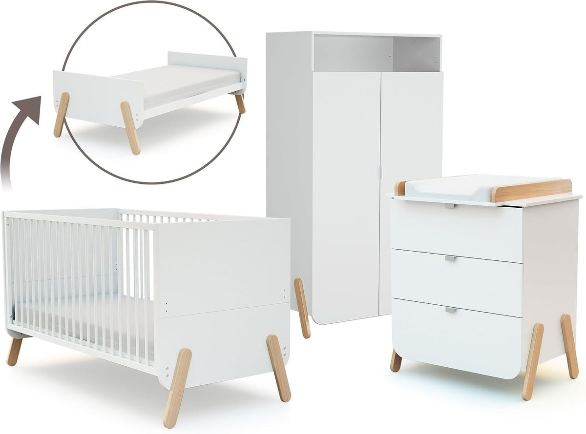 Complete PIRATE 3-Piece Big Nursery Set - White & Beech Wood — Save 15% OFF on this complete nursery bundle!